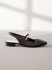 Black Signature Leather Square Toe Sling Back Mary Janes Shoes - Image 2 of 6