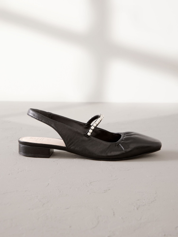 Black Signature Leather Square Toe Sling Back Mary Janes Shoes - Image 2 of 6