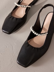 Black Signature Leather Square Toe Sling Back Mary Janes Shoes - Image 3 of 6
