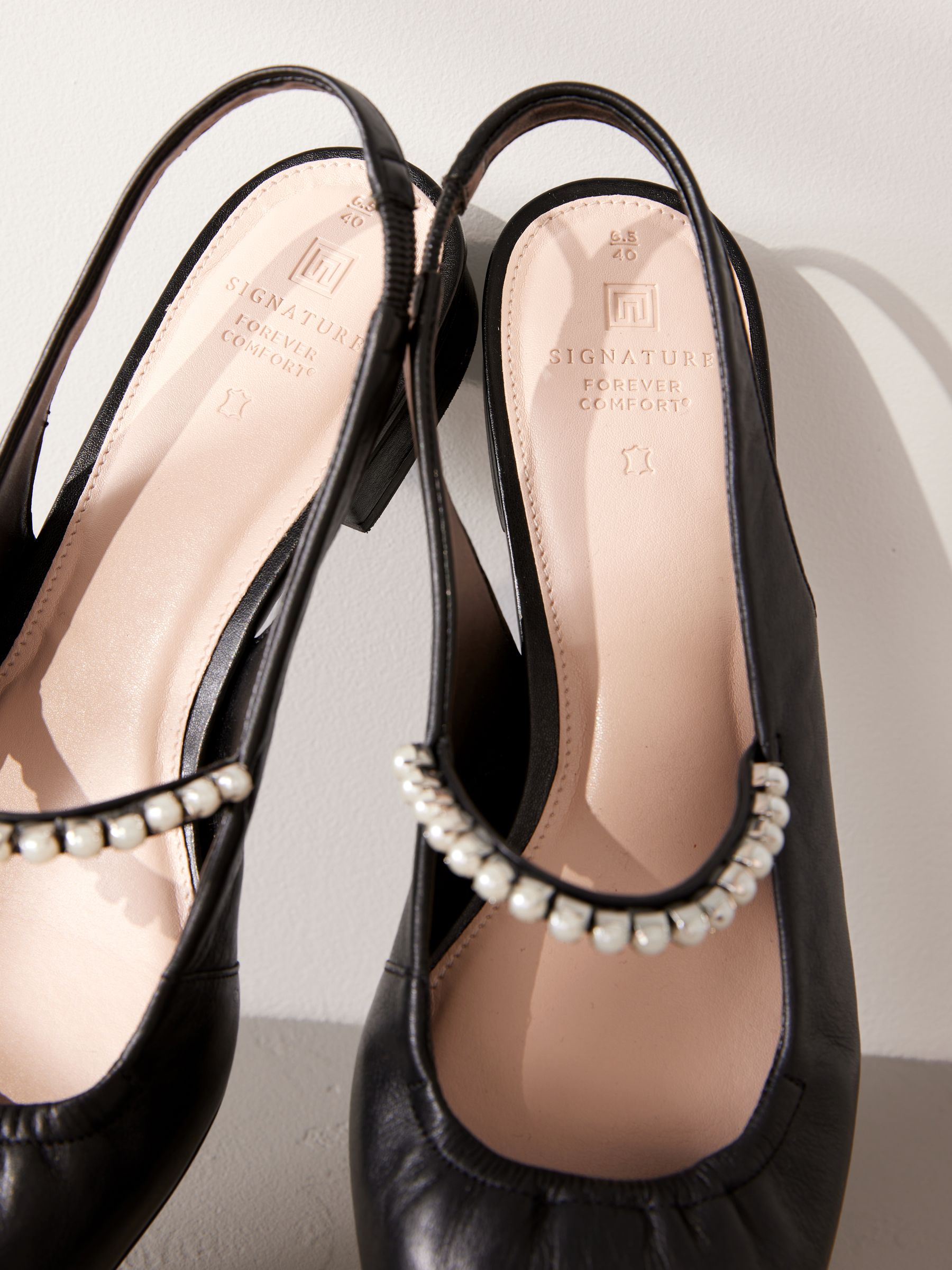 Buy Black Signature Leather Square Toe Sling Back Mary Janes Buy Black Signature Leather Square Toe Sling Back Mary Janes