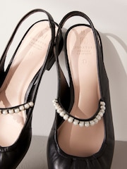 Black Signature Leather Square Toe Sling Back Mary Janes Shoes - Image 4 of 6