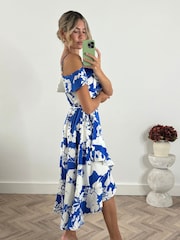 Style Cheat Blue Harri Cold Shoulder Wrap Midi Dress - Image 3 of 5