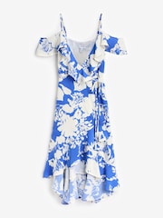 Style Cheat Blue Harri Cold Shoulder Wrap Midi Dress - Image 5 of 5