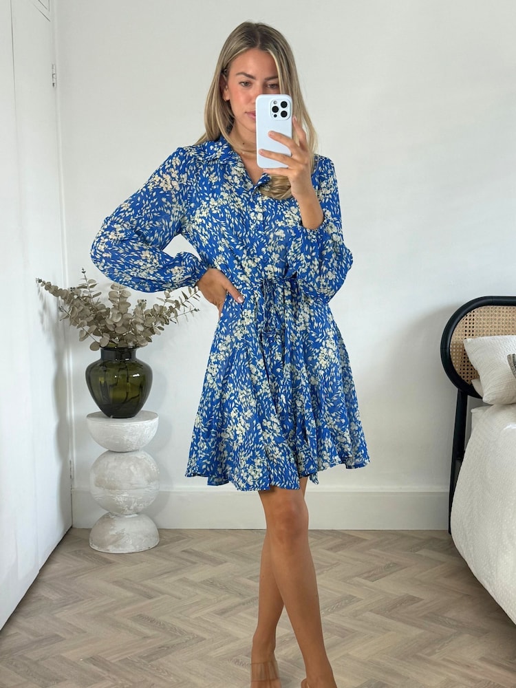 Style Cheat Blue 100% Cotton Myla Mini Rope Tie Shirt Dress - Image 1 of 4