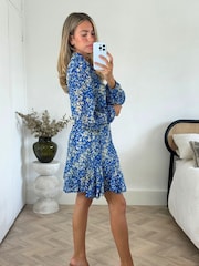 Style Cheat Blue 100% Cotton Myla Mini Rope Tie Shirt Dress - Image 2 of 4
