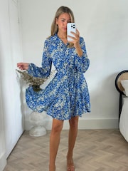 Style Cheat Blue 100% Cotton Myla Mini Rope Tie Shirt Dress - Image 3 of 4