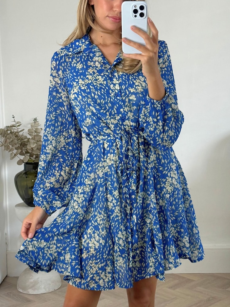 Style Cheat Blue 100% Cotton Myla Mini Rope Tie Shirt Dress - Image 4 of 4