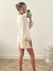 Style Cheat Cream Rosemarie Cut Out Linen Blend Playsuit - Image 4 of 4