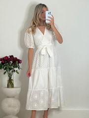 Style Cheat White Claudia Broderie Puff Sleeve Midi Dress - Image 2 of 4