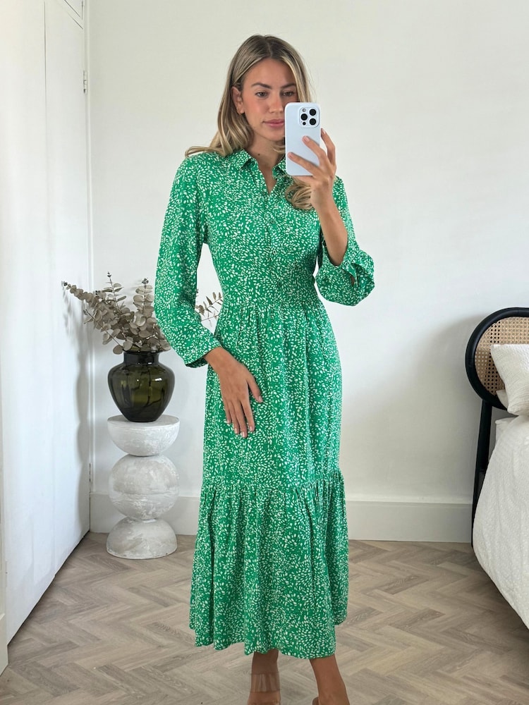 Style Cheat Green Elena Shirt Tiered Midi Dress - Image 4 of 4 Style Cheat Green Elena Shirt Tiered Midi Dress - Image 4 of 4
