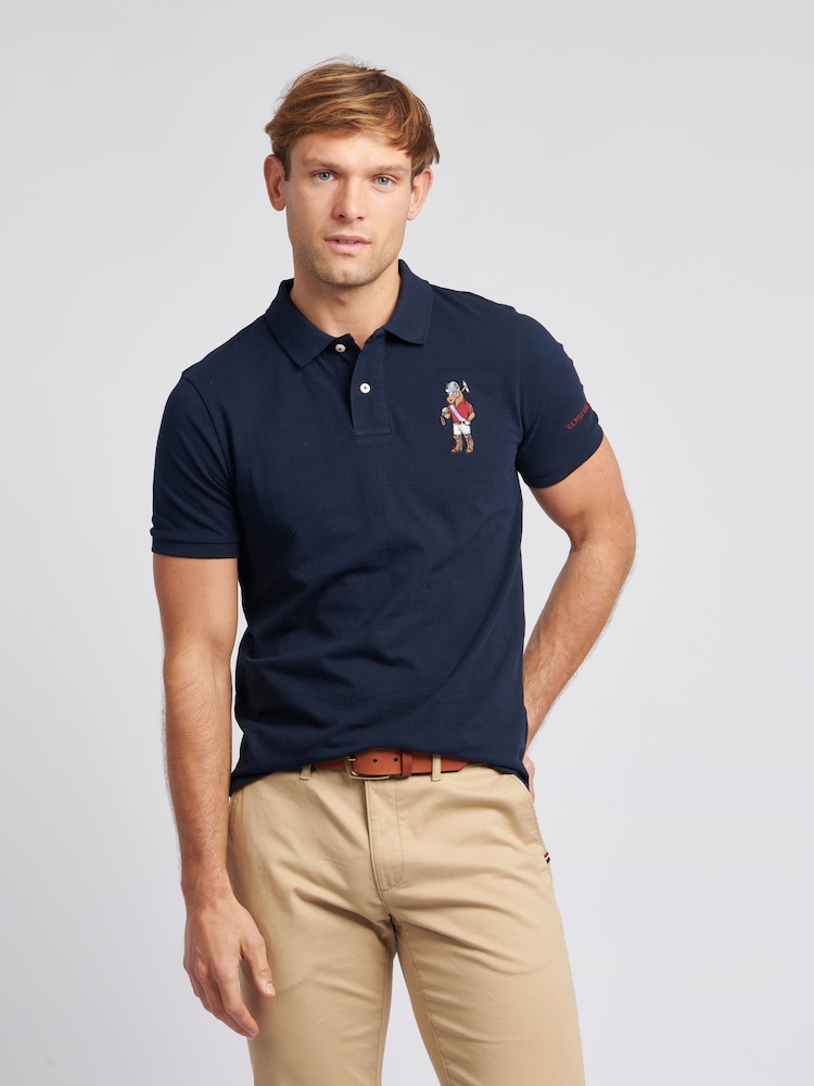U.S. Polo Assn. Blue Mens Regular Fit Chuck Pique 100% Cotton Polo Shirt - Image 1 of 5