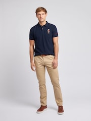 U.S. Polo Assn. Blue Mens Regular Fit Chuck Pique 100% Cotton Polo Shirt - Image 4 of 5