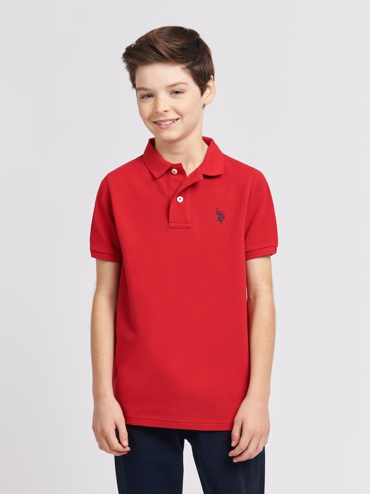 U.S. Polo Assn. Red Boys Double Horsemen 100% Cotton Polo Shirt - Image 1 of 8