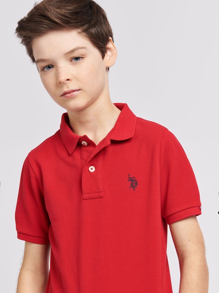 U.S. Polo Assn. Red Boys Double Horsemen 100% Cotton Polo Shirt - Image 2 of 8