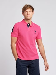 وردي - U.S. Polo Assn. Regular Fit Mens Player 3 Pique 100% Cotton Polo Shirt - صورة 1 من 8
