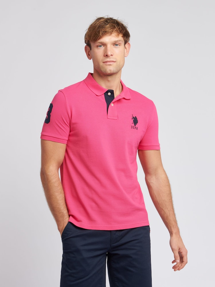 وردي - U.S. Polo Assn. Regular Fit Mens Player 3 Pique 100% Cotton Polo Shirt - صورة 1 من 8
