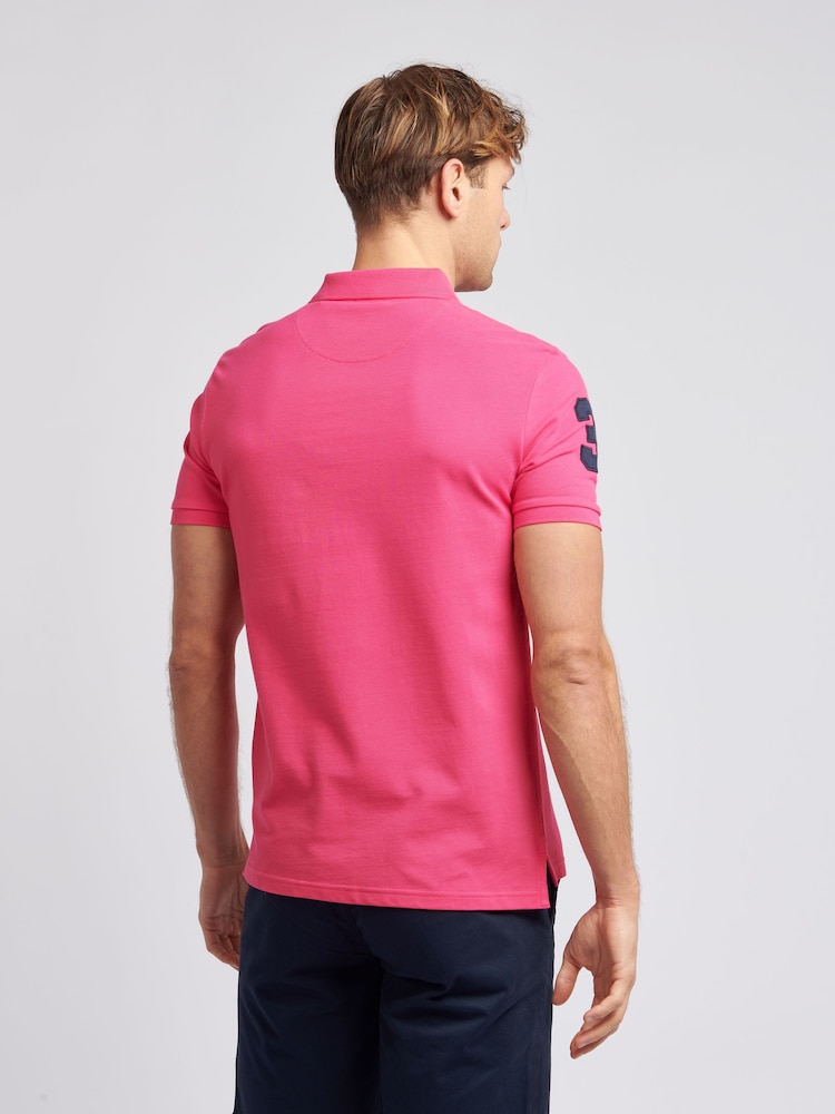 وردي - U.S. Polo Assn. Regular Fit Mens Player 3 Pique 100% Cotton Polo Shirt - صورة 2 من 8