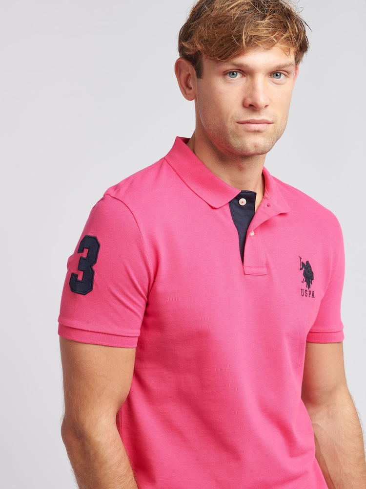 U.S. Polo Assn. Pink Regular Fit Mens Player 3 Pique 100% Cotton Polo Shirt - Image 4 of 8