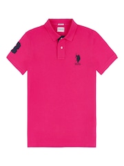 وردي - U.S. Polo Assn. Regular Fit Mens Player 3 Pique 100% Cotton Polo Shirt - صورة 6 من 8