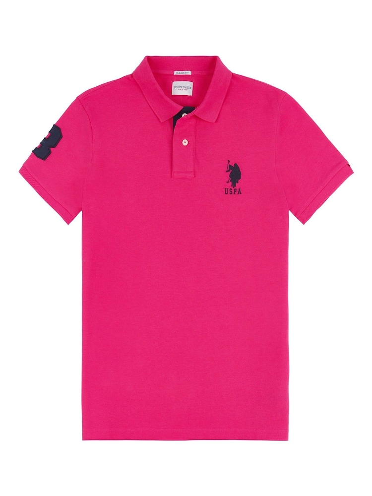 U.S. Polo Assn. Pink Regular Fit Mens Player 3 Pique 100% Cotton Polo Shirt - Image 6 of 8
