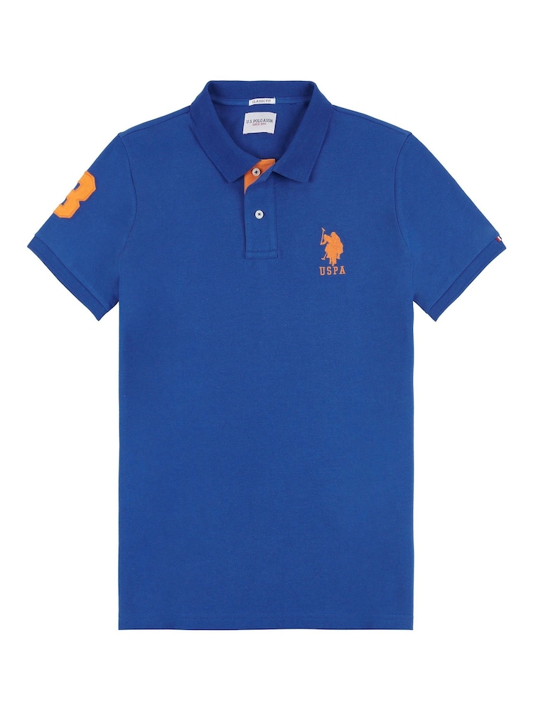 U.S. Polo Assn. Dark Blue Regular Fit Mens Player 3 Pique 100% Cotton Polo Shirt - Image 6 of 8