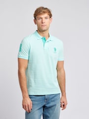U.S. Polo Assn. Blue Regular Fit Mens Player 3 Pique 100% Cotton Polo Shirt - Image 1 of 7