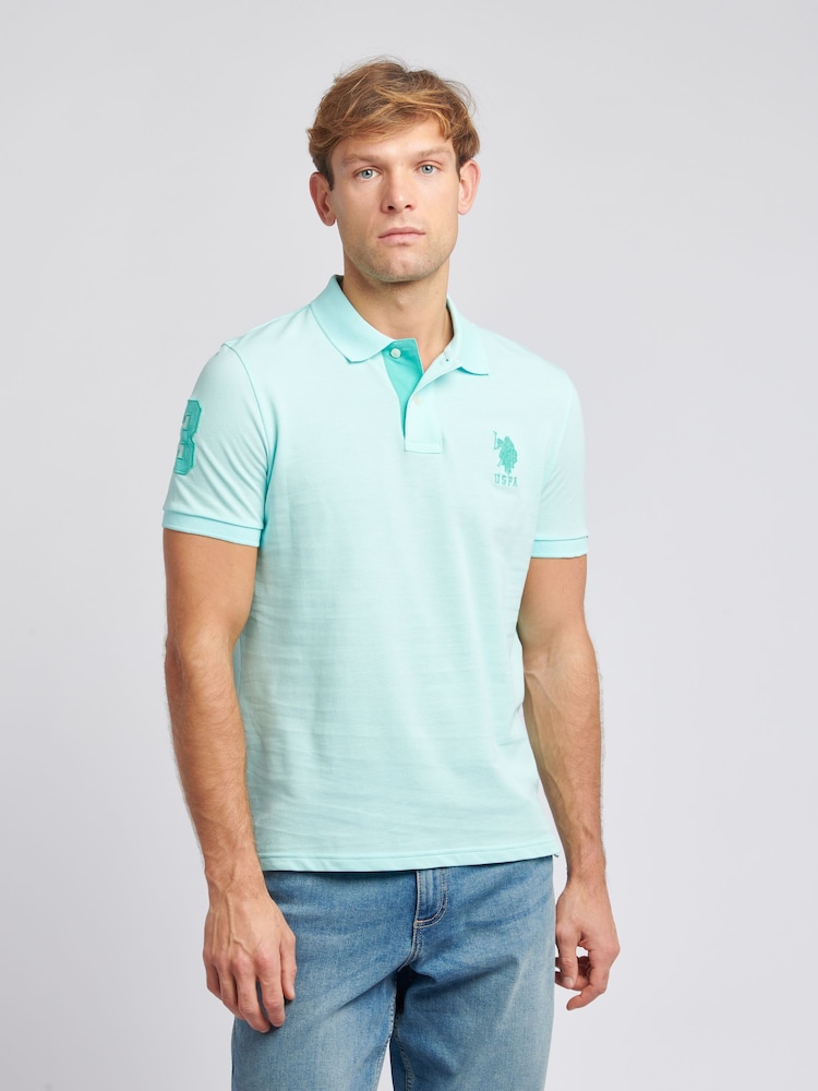 U.S. Polo Assn. Blue Regular Fit Mens Player 3 Pique 100% Cotton Polo Shirt - Image 1 of 7