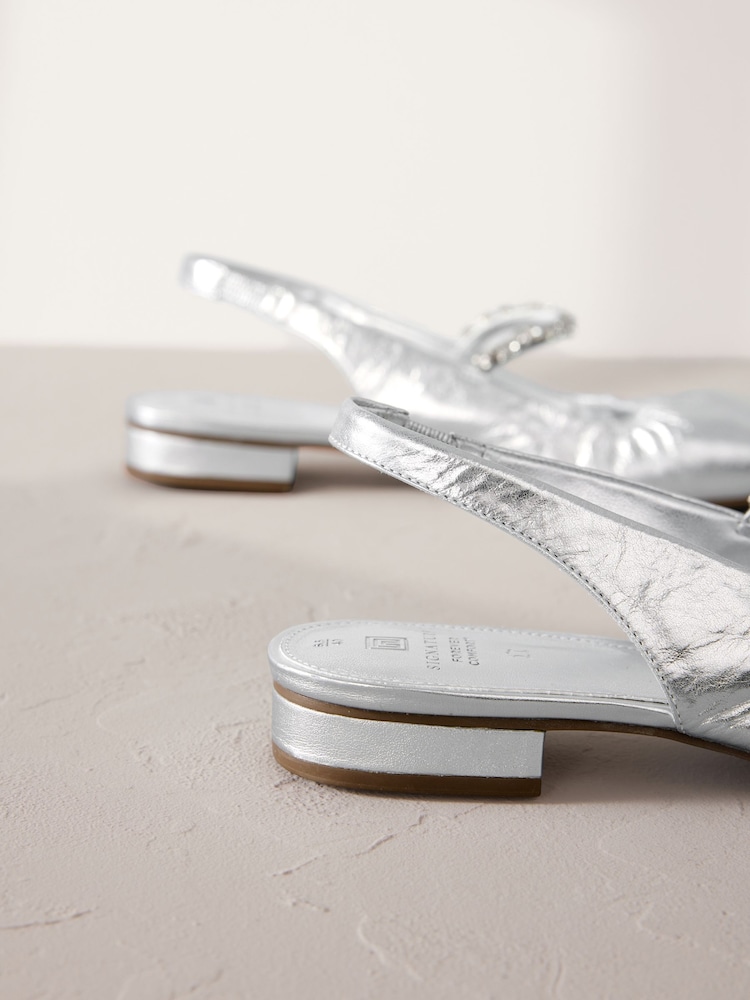 Silver Signature Leather Square Toe Sling Back Mary Janes Shoes - Image 7 of 9