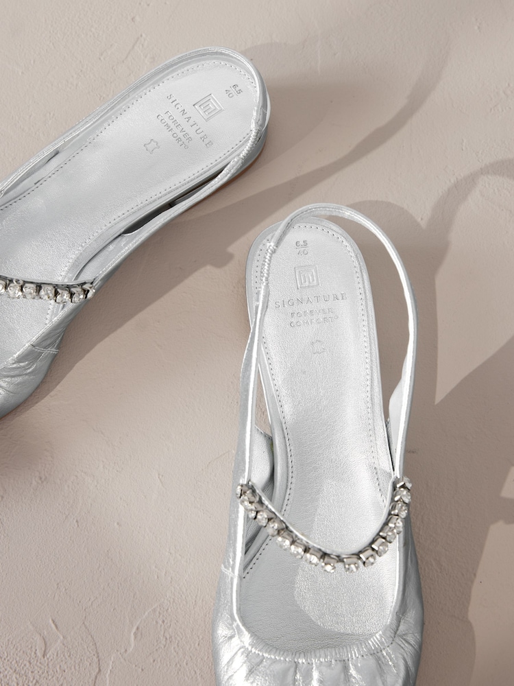 Silver Signature Leather Square Toe Sling Back Mary Janes Shoes - Image 8 of 9