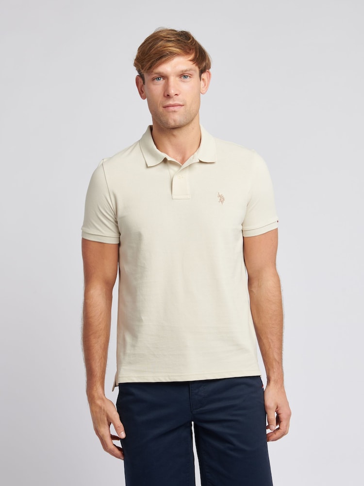 U.S. Polo Assn. Cream Regular Fit Pique 100% Cotton Polo Shirt - Image 1 of 6