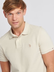 U.S. Polo Assn. Cream Regular Fit Pique 100% Cotton Polo Shirt - Image 4 of 6