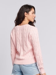 U.S. Polo Assn. Pink Womens V-Neck Cable Knit Jumper - Image 2 of 7