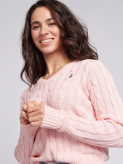 U.S. Polo Assn. Pink Womens V-Neck Cable Knit Jumper - Image 4 of 7