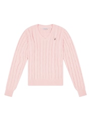 U.S. Polo Assn. Pink Womens V-Neck Cable Knit Jumper - Image 5 of 7
