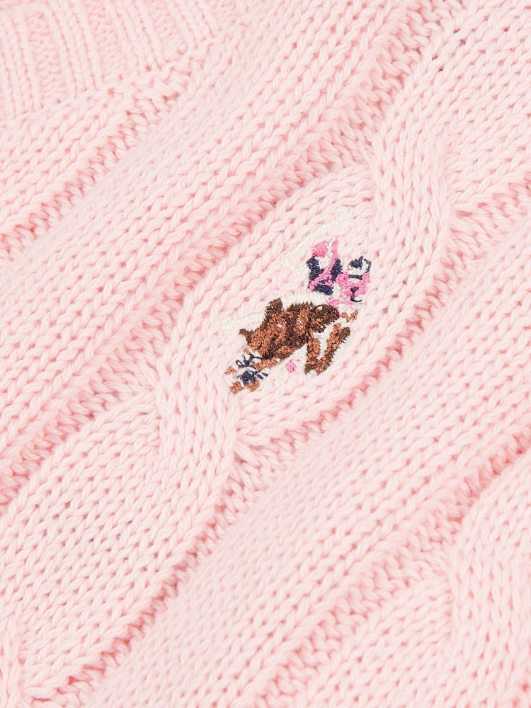 U.S. Polo Assn. Pink Womens V-Neck Cable Knit Jumper - Image 6 of 7
