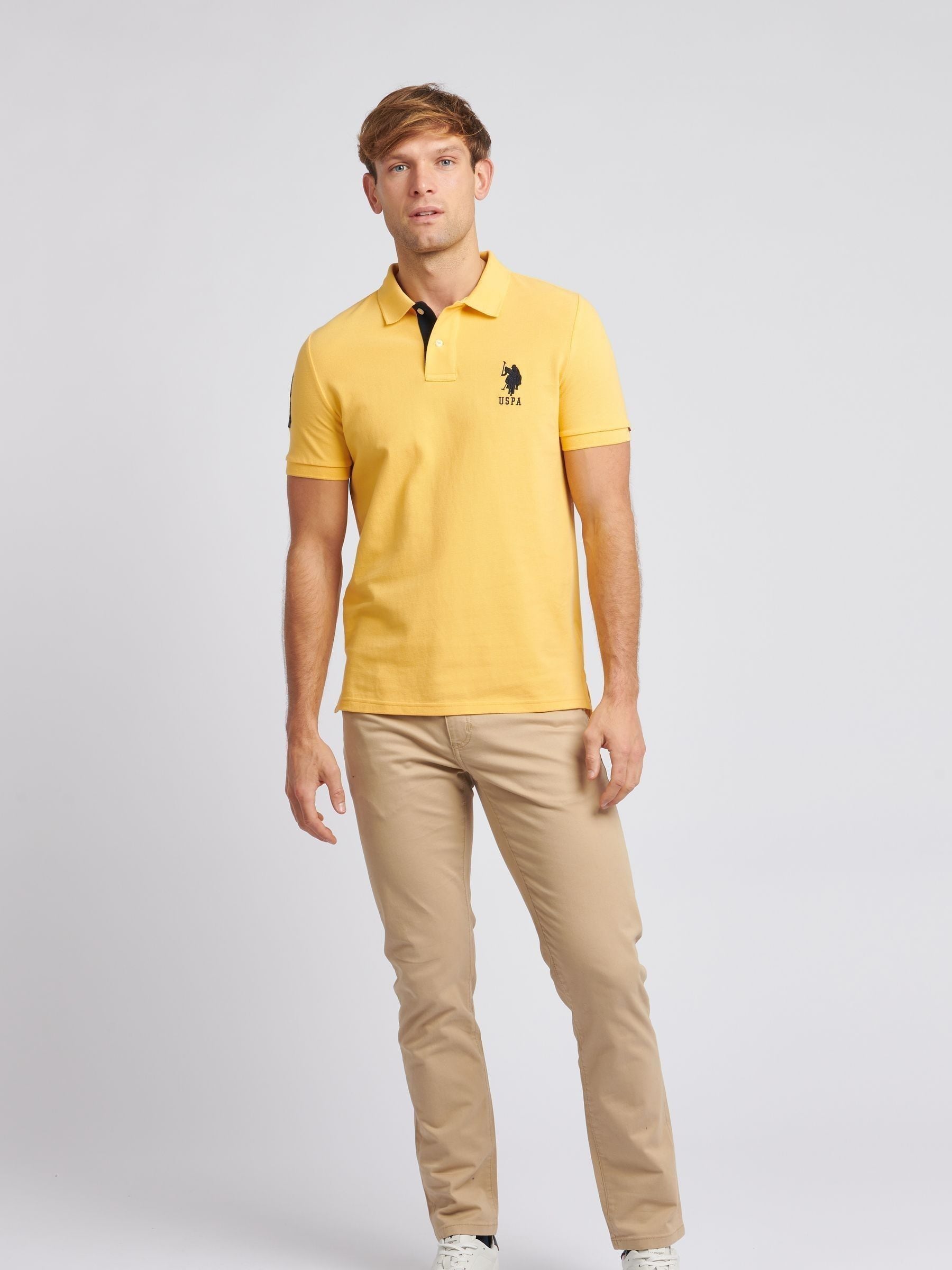 Buy U.S. Polo Assn. Yellow Regular Fit Mens Player 3 Pique 100 Cotton Polo Shirt from Next Luxembourg