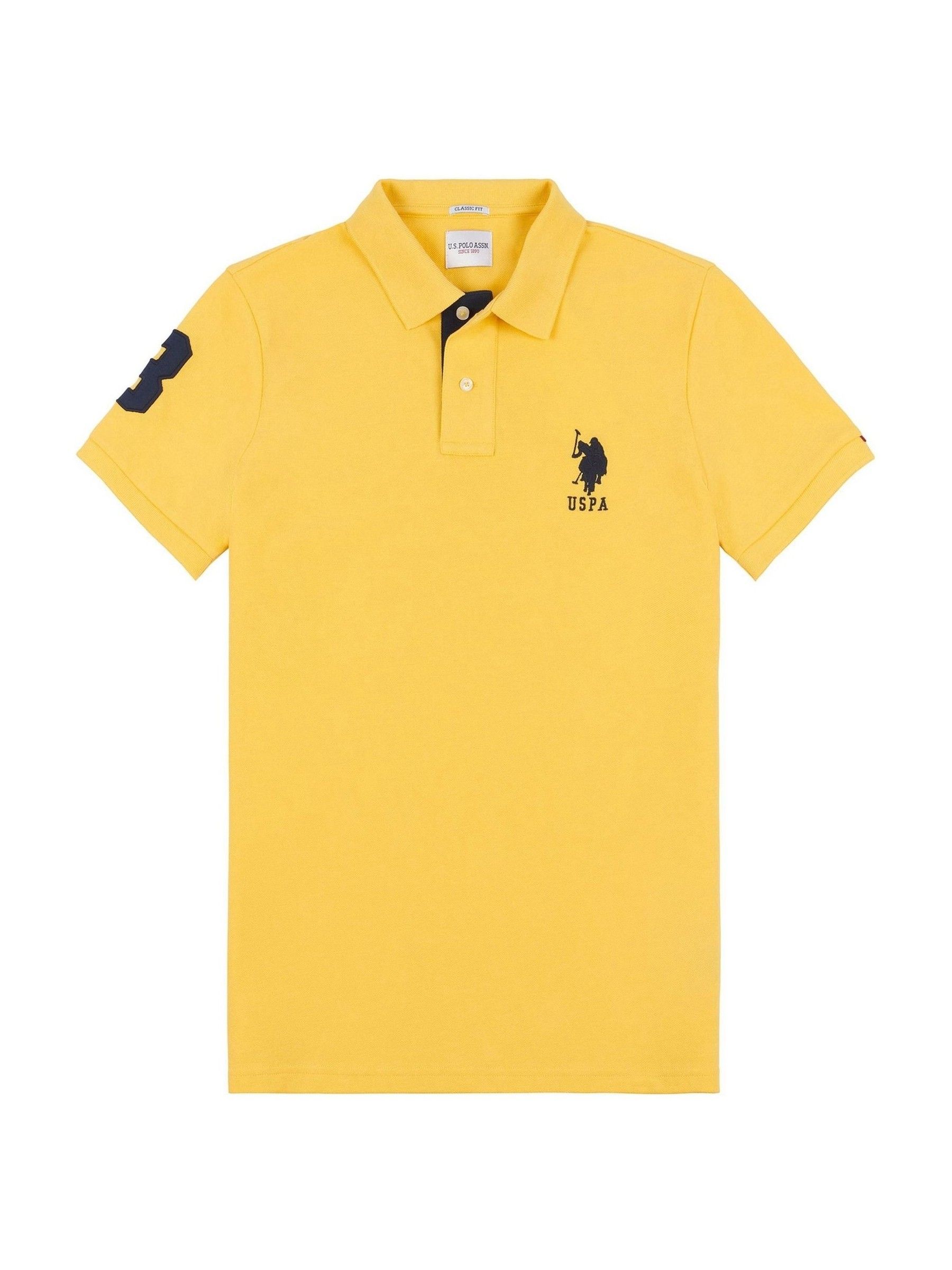 Buy U.S. Polo Assn. Yellow Regular Fit Mens Player 3 Pique 100 Cotton Polo Shirt from Next Luxembourg