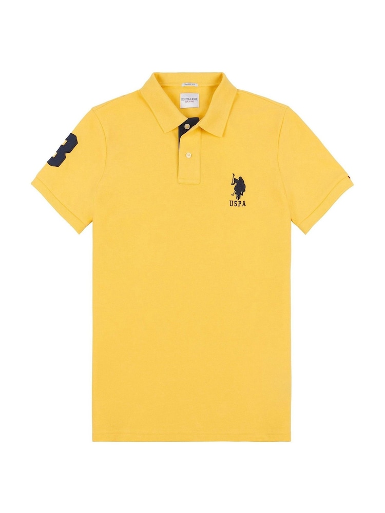 U.S. Polo Assn. Yellow Regular Fit Mens Player 3 Pique 100% Cotton Polo Shirt - Image 7 of 9