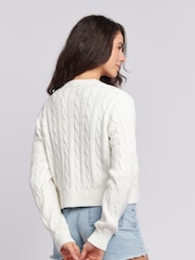 U.S. Polo Assn. White Cable Knit Womens Cropped Cardigan - Image 2 of 8