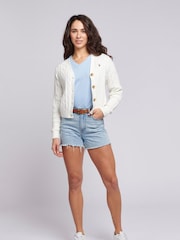 U.S. Polo Assn. White Cable Knit Womens Cropped Cardigan - Image 3 of 8
