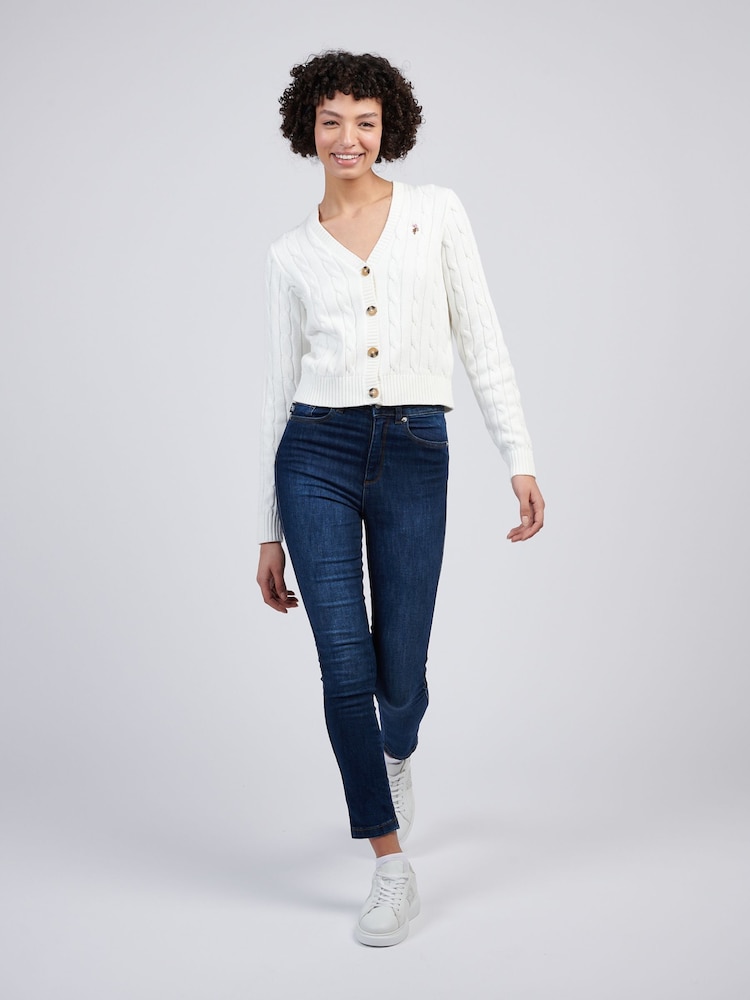 Buy Polo White Cable Knit Womens Cropped Cardigan from