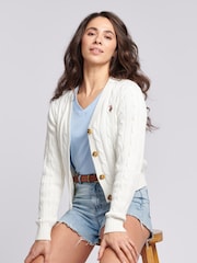 U.S. Polo Assn. White Cable Knit Womens Cropped Cardigan - Image 4 of 8