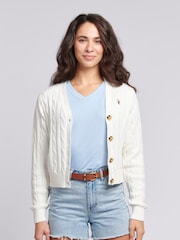 U.S. Polo Assn. White Cable Knit Womens Cropped Cardigan - Image 5 of 8