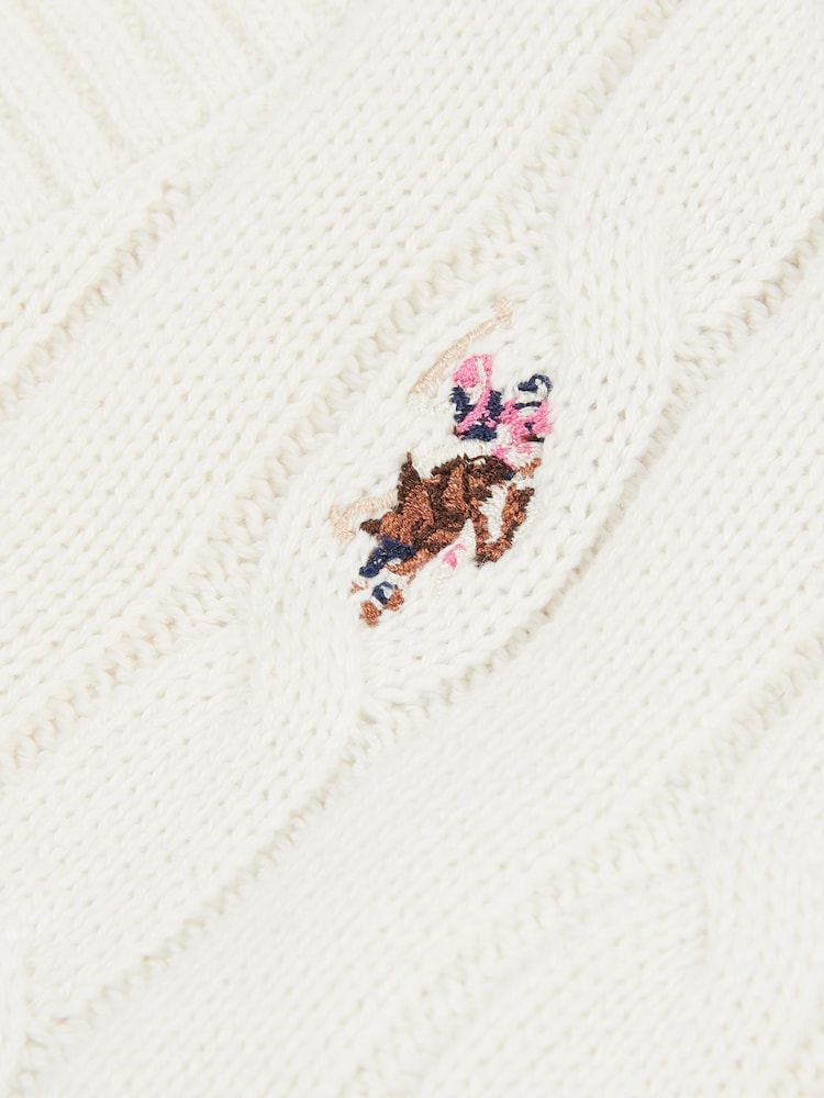 U.S. Polo Assn. White Cable Knit Womens Cropped Cardigan - Image 8 of 8