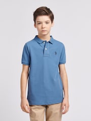 U.S. Polo Assn. Sky Blue Boys Double Horsemen 100% Cotton Polo Shirt - Image 1 of 8