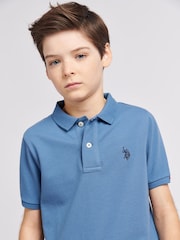 U.S. Polo Assn. Sky Blue Boys Double Horsemen 100% Cotton Polo Shirt - Image 2 of 8