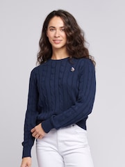 Mornarsko modra - U.S. Polo Assn. Ženske okrogel ovratnik; z okroglim ovratnikom Cable Knit Rožnata pulover - Slika 1 iz 9