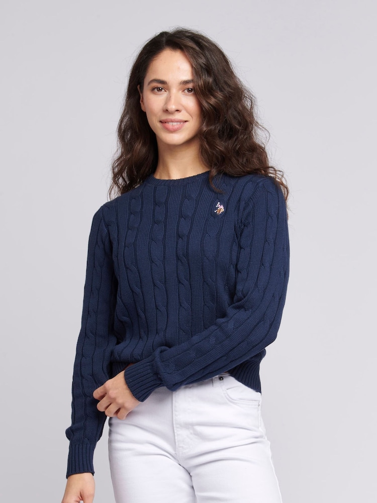 Mornarsko modra - U.S. Polo Assn. Ženske okrogel ovratnik; z okroglim ovratnikom Cable Knit Rožnata pulover - Slika 1 iz 9