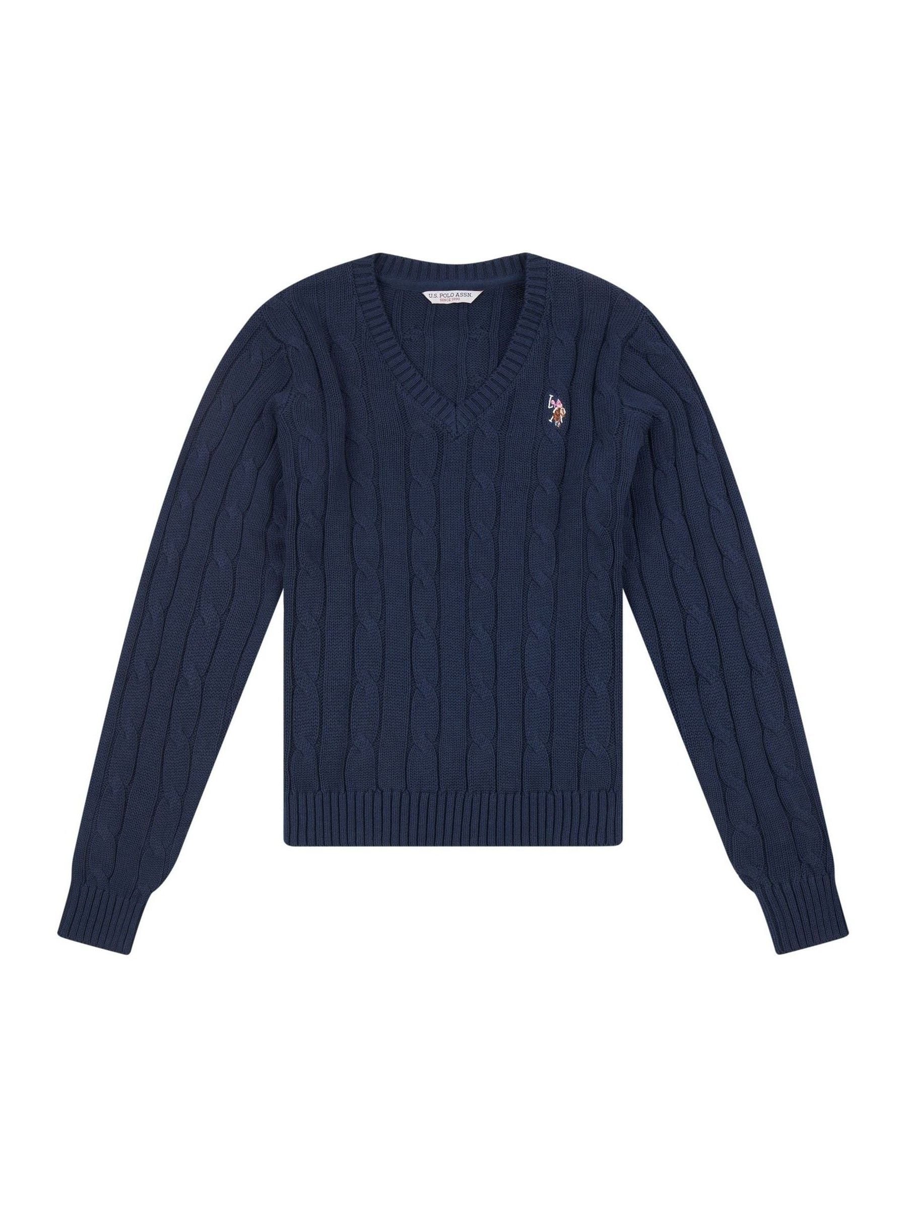 Buy U.S. Polo Assn. Navy Blue Womens Crew Neck Cable Knit Pink Jumper from Next USA