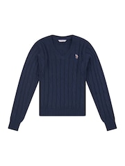 Mornarsko modra - U.S. Polo Assn. Ženske okrogel ovratnik; z okroglim ovratnikom Cable Knit Rožnata pulover - Slika 7 iz 9